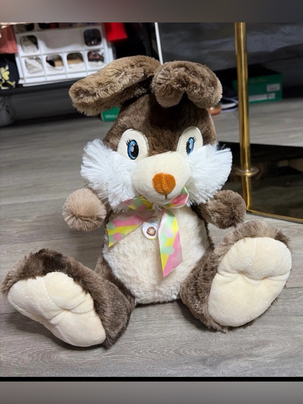 Scented Plush Brown Bunny with Pastel Bow - Soft Stuffed Animal for Kids